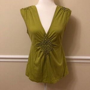 Anthropologie Deletta Green Sleeveless Shirt with V-Neck Size Small